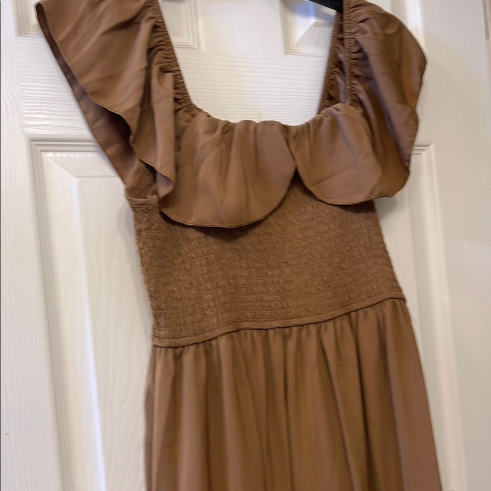 Elegant Brown Ruffle Dress